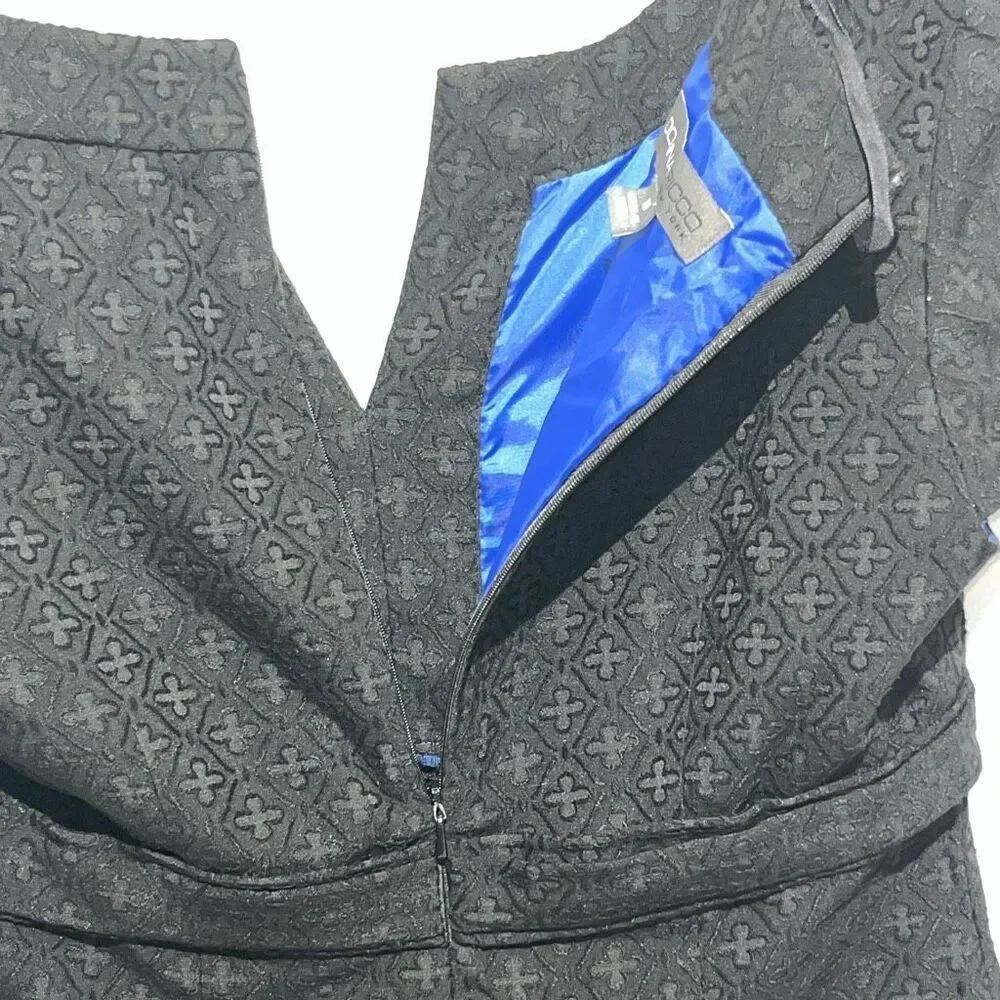 Donna Ricco Black Split Neck‎ Belted Short Sleeve Fit & Flare Dress Size 10
